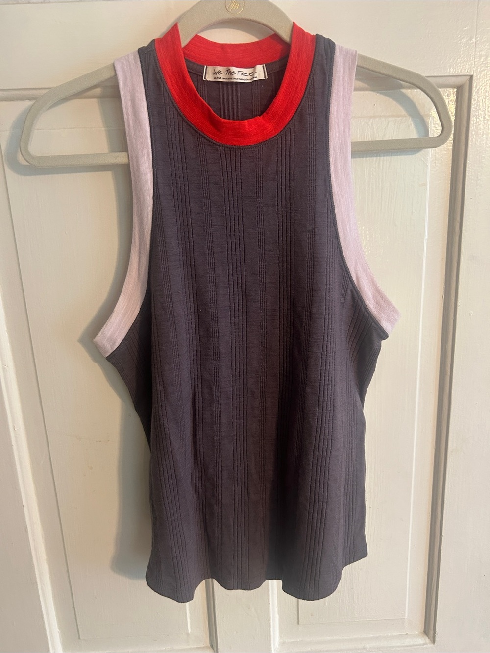 Free People Ribbed Tank in Charcoal w/ colored Trim